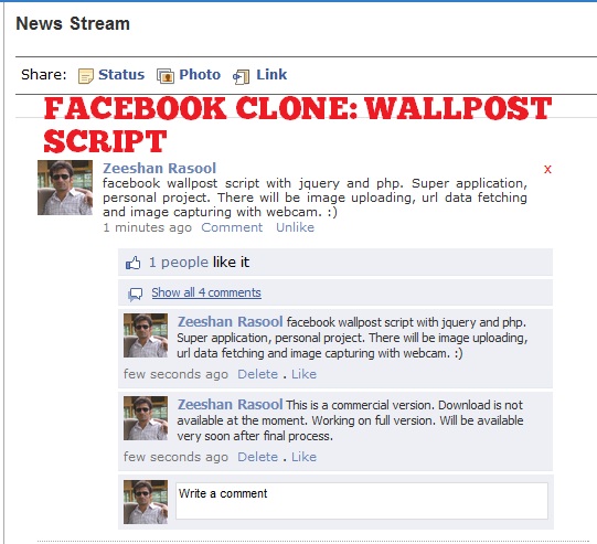 facebook style wallpost script beta v 2.0